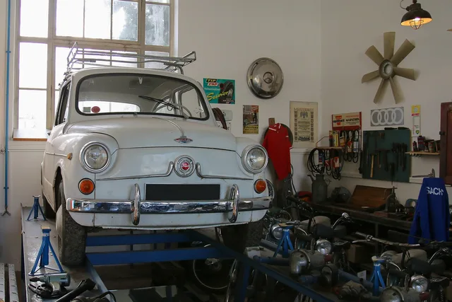 transport, traffic, automobile, vehicle, workshop, auto repair shop, repair, assemble, antique car, lifting platform, historical. Auto repair shop services: a package decision checklist