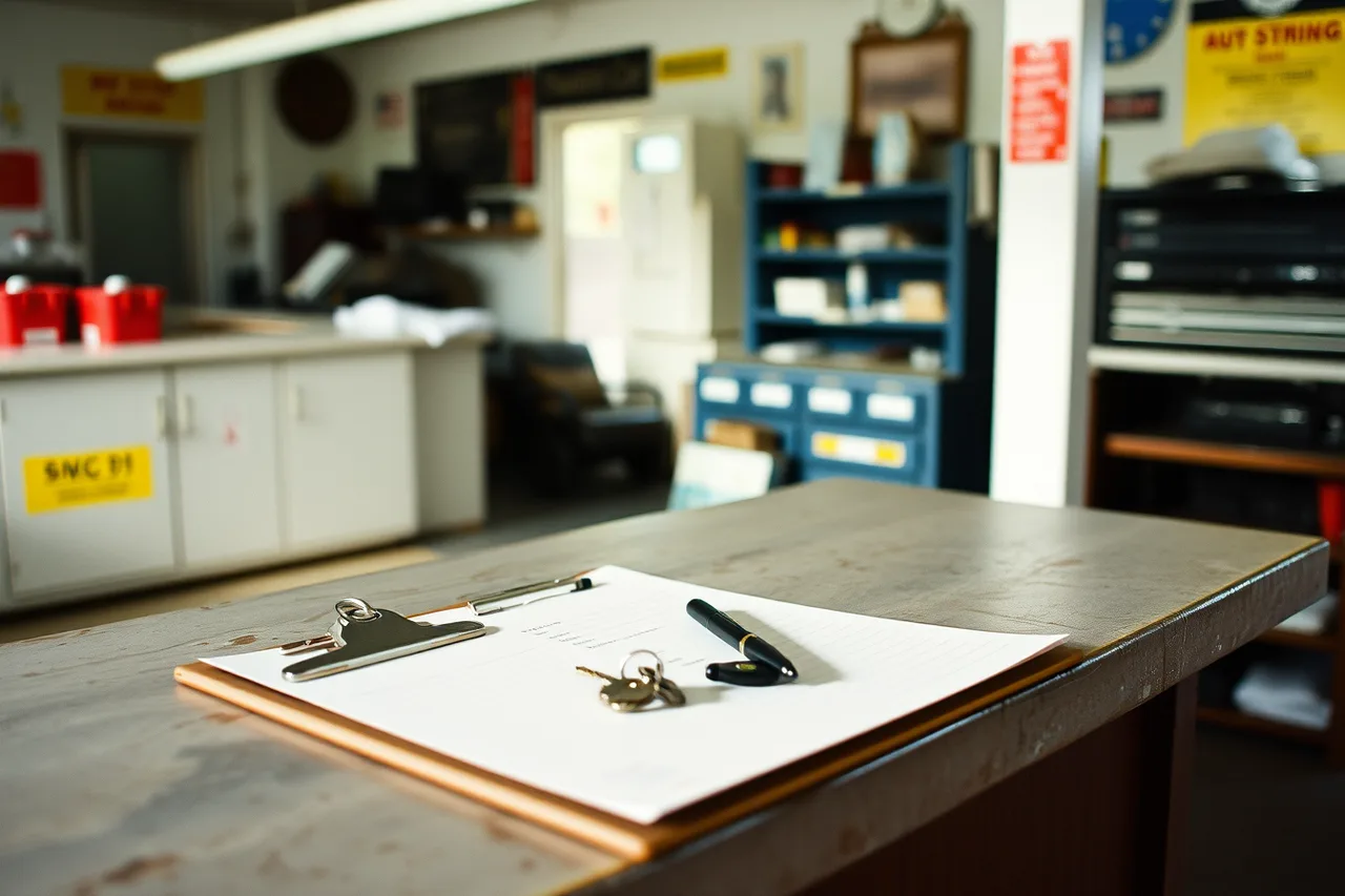 Written repair estimate and signed authorization on a shop counter (State licensing for auto repair shops, what each DMV expects)