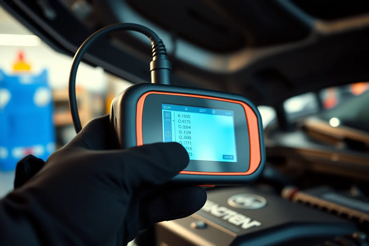 Technician holding diagnostic scanner plugged into a car (Opening an auto repair shop: the decision checks one owner ran through)
